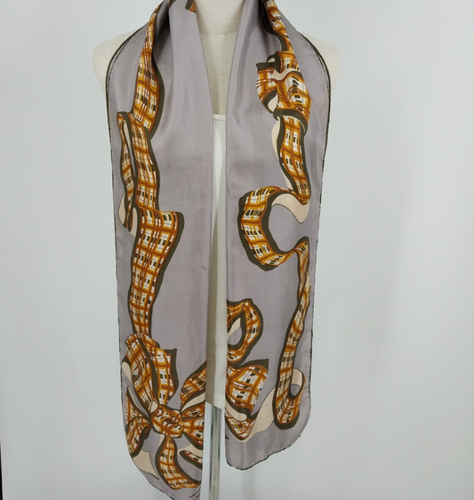 Ribbons & Bows Pattern Silk Rectangle Scarf 67" Kenneth J Lane Glentex Japan