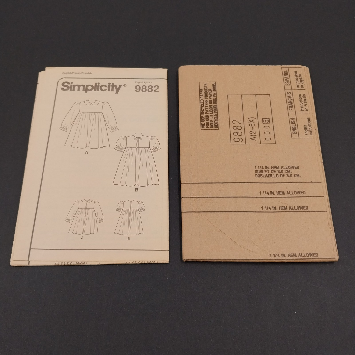 Simplicity 9882 Vintage Sewing Pattern 1995 Uncut Girl Child's Dress Size A 2-6x
