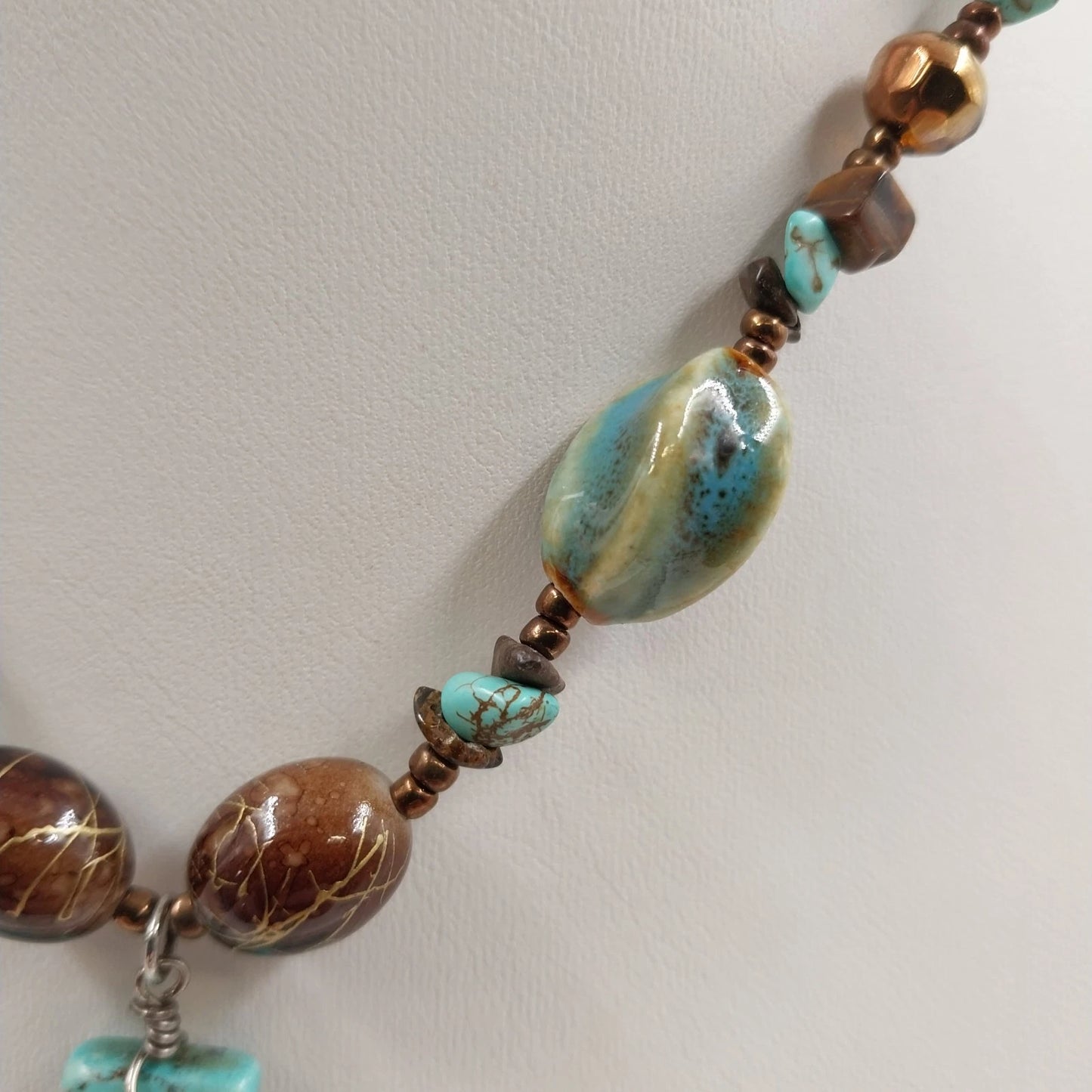 2 Pendant Necklaces Turquoise Stone Cross & Black Cord Beaded Mix Shaped