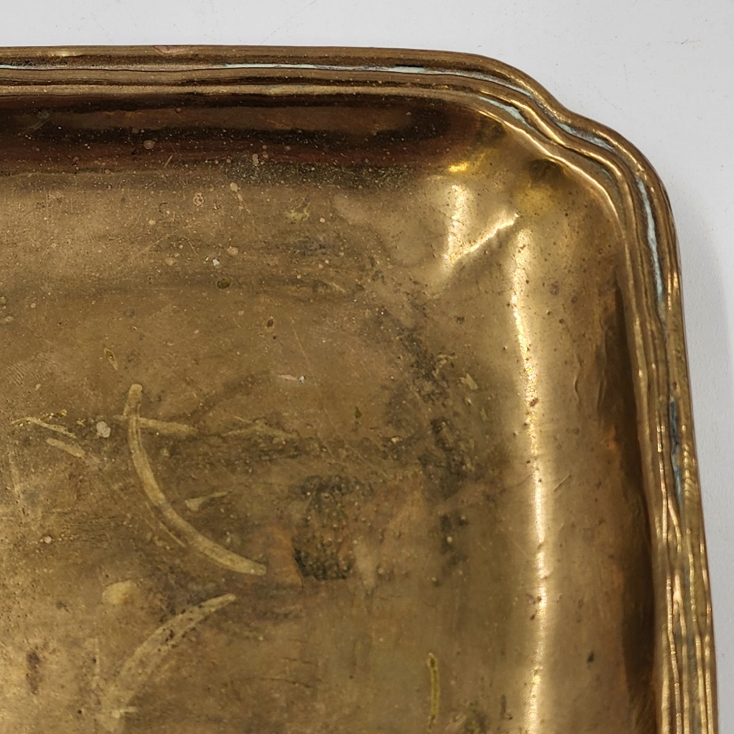 Italian Square Serving Wall Gold Plate Solid Cast Brass 6" with Double Rim Edge
