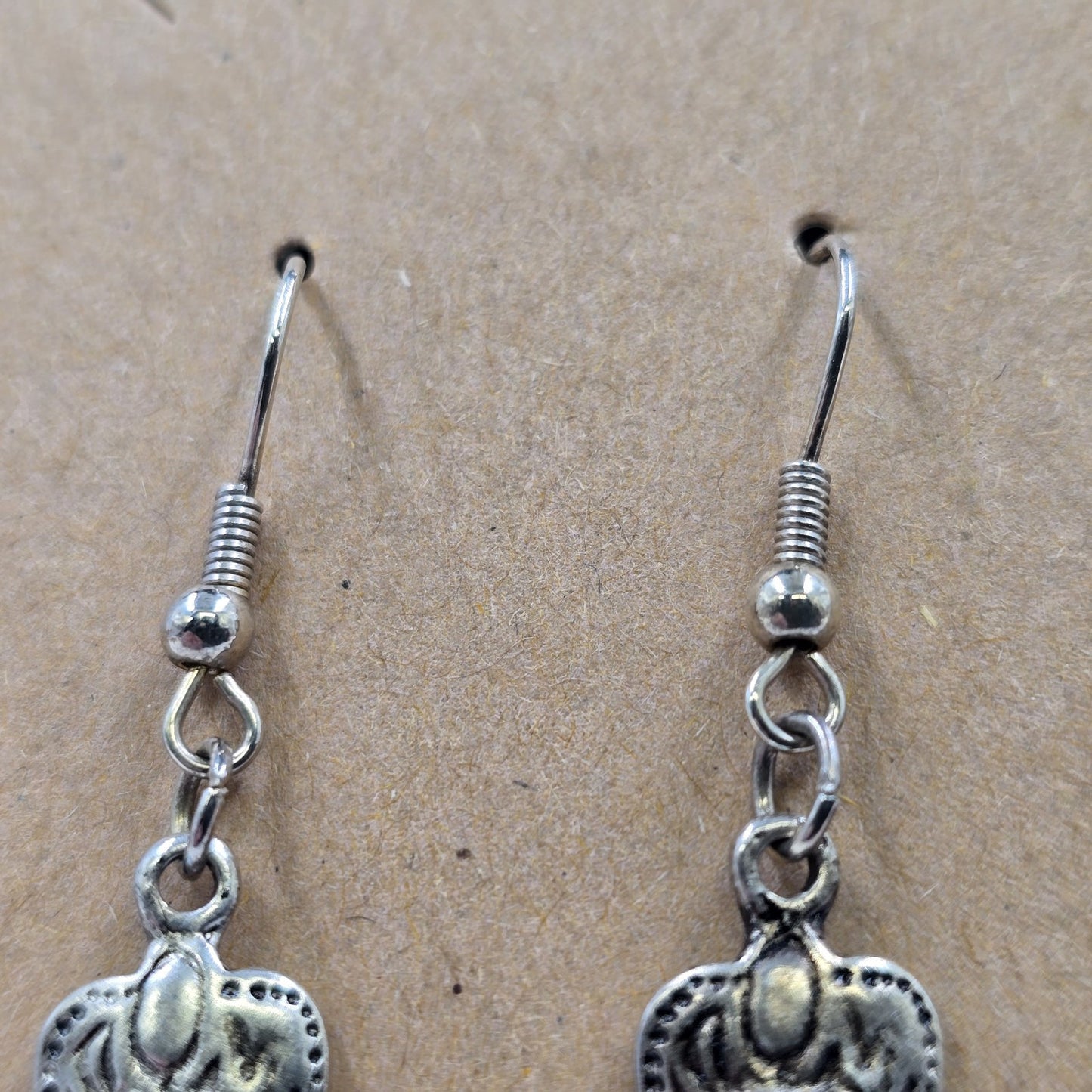 Silver Tone Cowboy Boot with Turquoise Heart Drop Dangle Earring Hook Clasp 1.5"