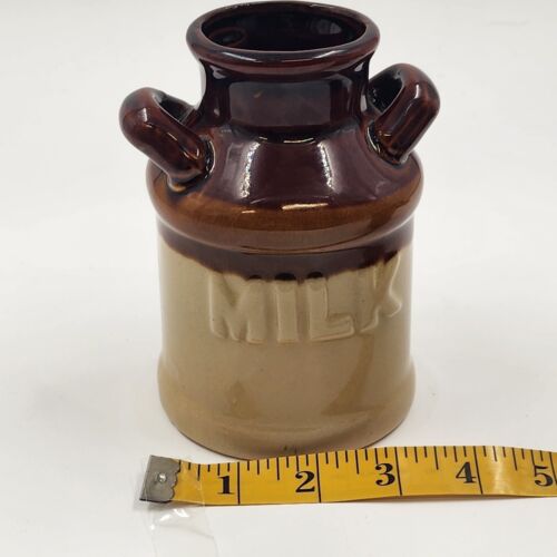 Stoneware Milk Can 5.25" Crock 2 Handles Brown & Beige Crazed