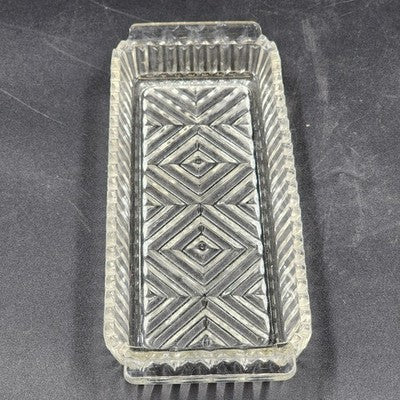 Clear Glass Relish Tray Dish X Pattern Ribbed Sawtooth Edges Handles 10" Serving