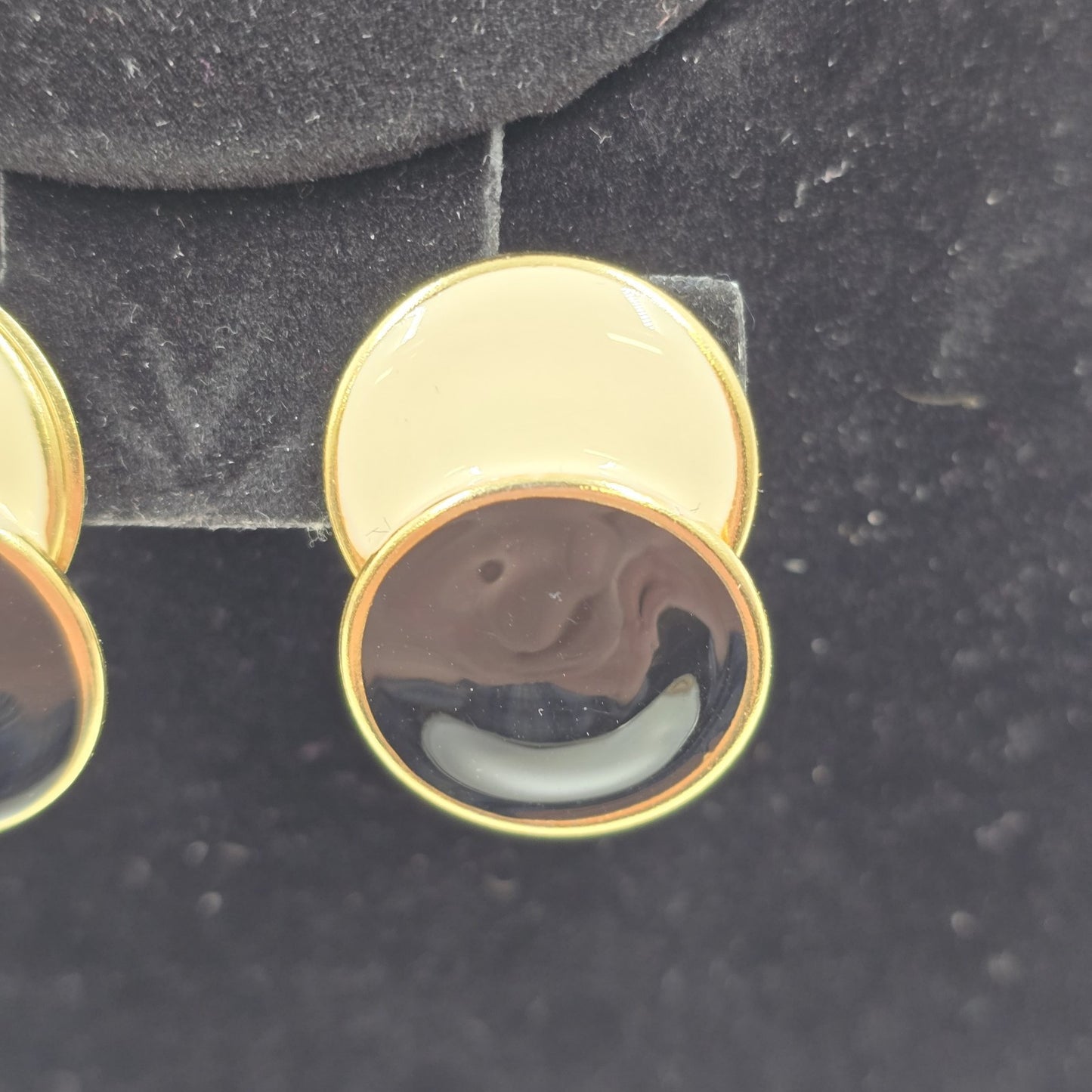 Clip On Women's Earrings Round Yellow Gold Black Onyx Ball Post Disc Stud 1.25"