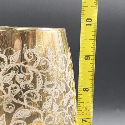 4 Etched 16oz Goblet Wine Glass 10" Cristelleria Fratelli Fumo Iridescent Amber