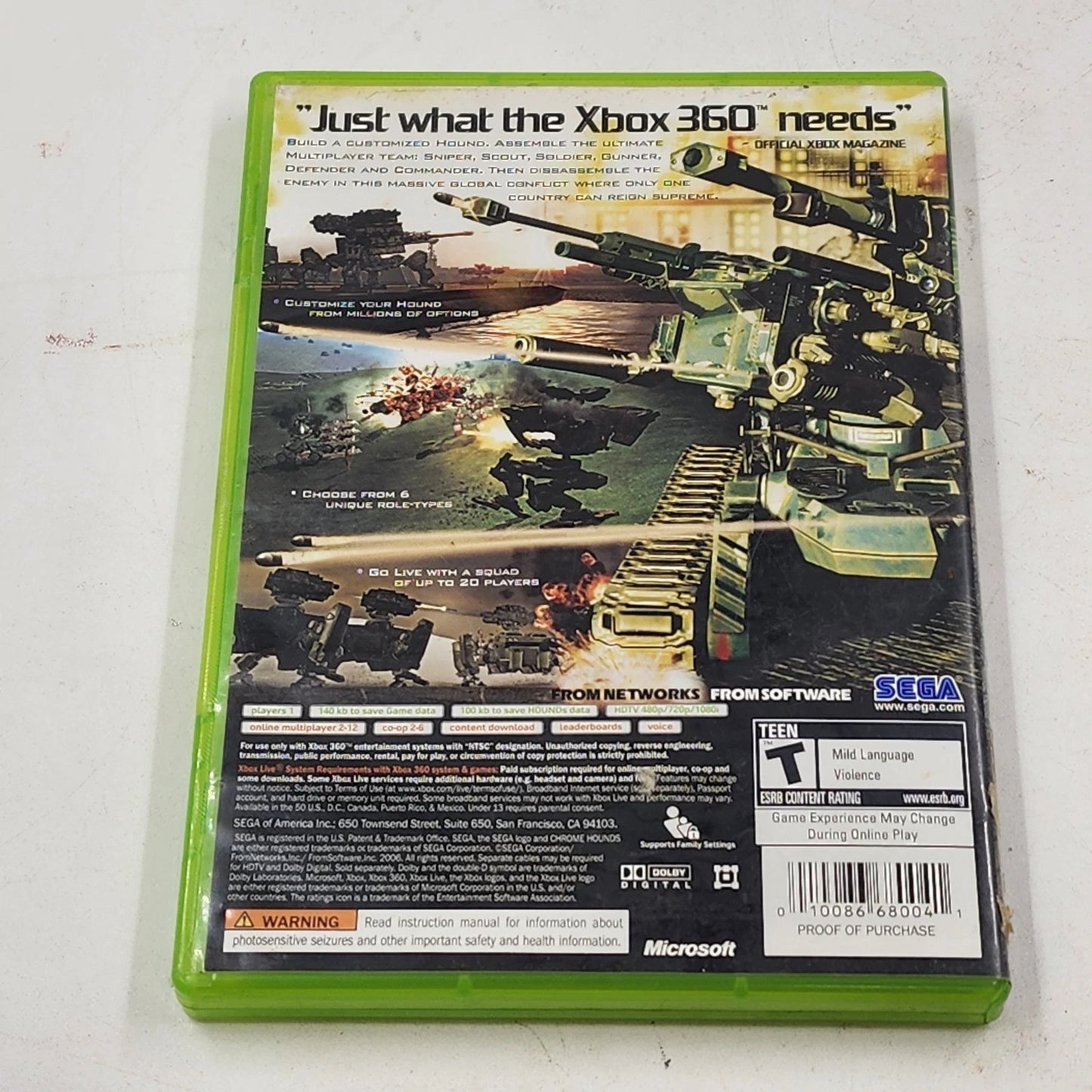 Chromehounds Xbox 360 Mech Combat Game FromSoftware Sega Case & Disc