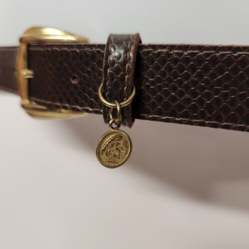 Woman's Size 03 Brown Belt With Snakeskin Pattern And a Gold Plated Buckle 35"