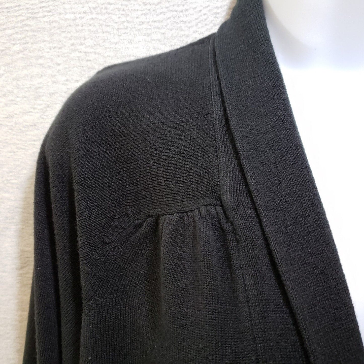 Debbie Morgan Cardigan Wrap Black XL Sweater Open Front Acrylic Patch Pockets