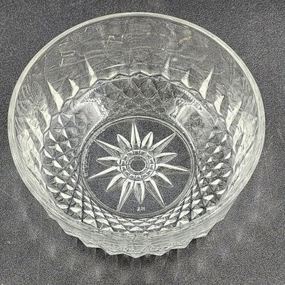 Arcoroc France Salad Serving Bowl Diamond Cut Crystal Clear Glass 5" Vintage