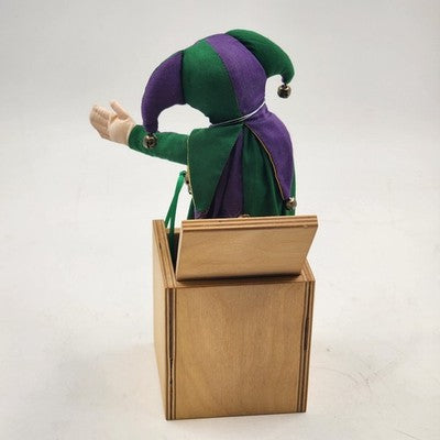 Jax Handmade Jack-in-the-Box Makers JESTER Purple and Green 4.25" Vtg 1985
