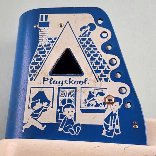 Original Playskool Blue Wooden Lacing Shoe Set Square Triangle Round Block Holes