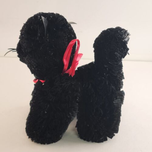 Black Cat Plastic Poly Fluff Vintage Pom Pom 1970s Figure Made USA