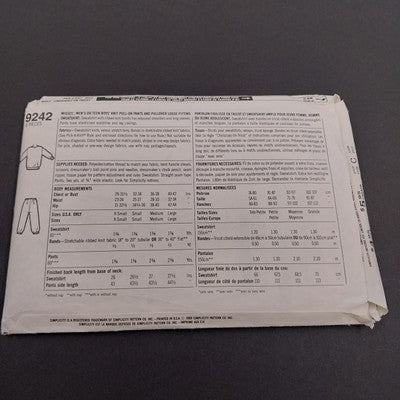 Simplicity 9242 Vtg Sewing Pattern Cut Unisex Sweatpants Sweatshirt Med 1990s