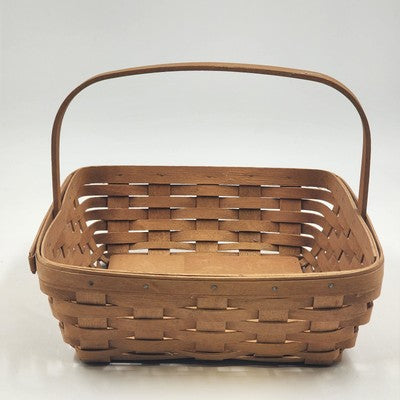 Longaberger Wooden Square Splint Basket with Bale Fixed Handle Solid Floor 10.5"