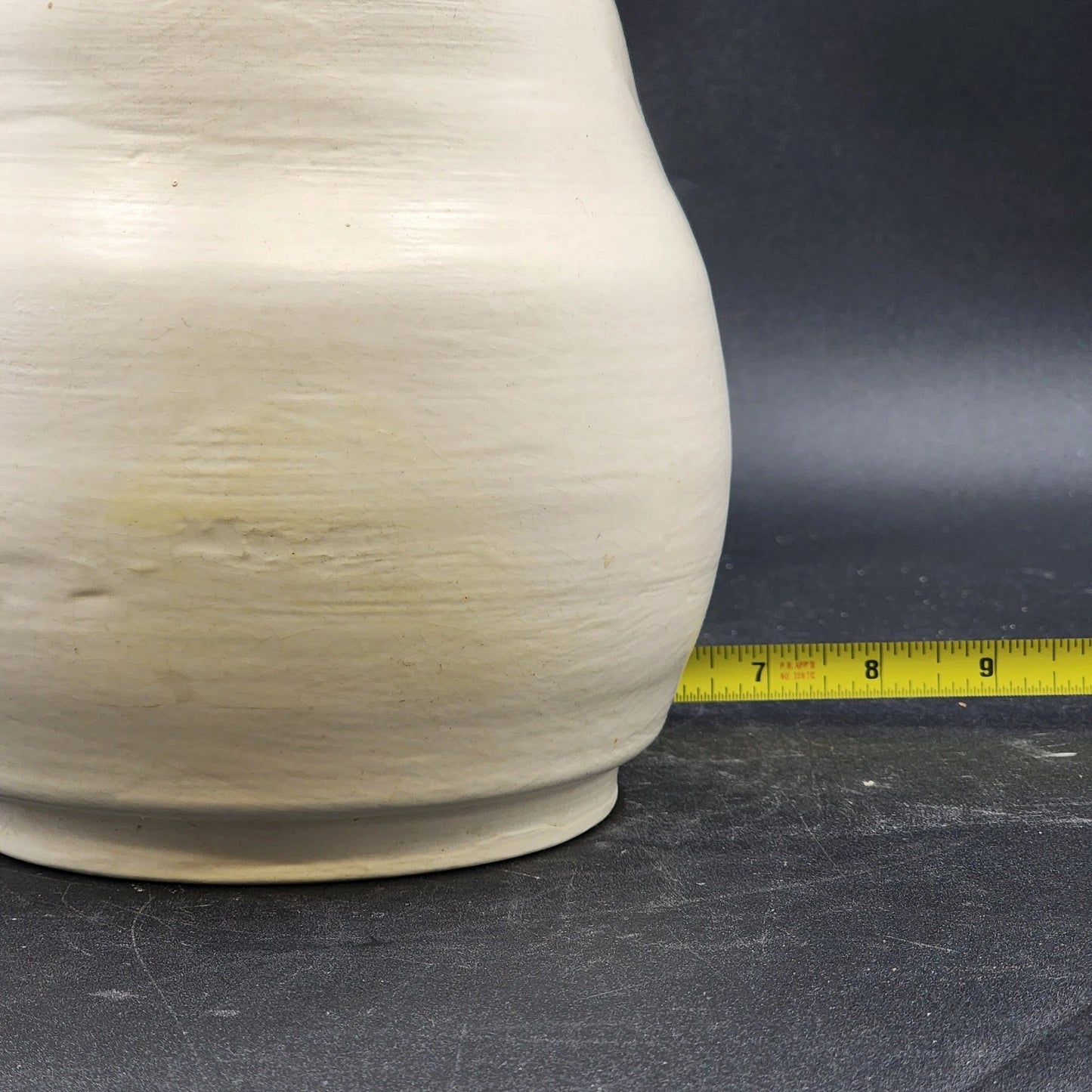 Handmade Pottery Vase White Beige Glazed Ceramic Footed Wide Body Rustic 8" Vtg