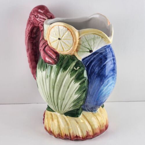 Bassano Ceramic Lobster Pottery Pitcher Made in Italy Hand Painted Shells Citrus