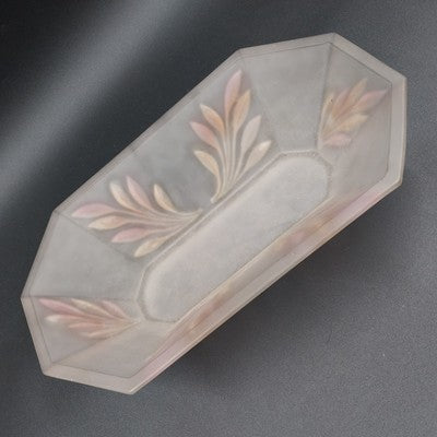Frosted Clear Glass Leaf Cut Serving Dish Oblong Octagon Bowl Indiana Glass