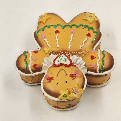 Gingerbread Person Trinket Christmas Ornament Jewelry Box 6.5" x 6" Resin 1995