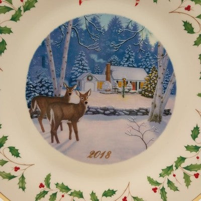 Lenox 2018 Annual Collection Christmas Plate 28th Series Numbered Cabin Deer