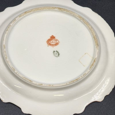 LRL Limoges Plate Art Nouveau w Multicolor Floral Motif & Gold Tone Edges France
