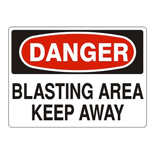 DANGER Sign KEEP AWAY BLASTING AREA Press On Vinyl Adhesive 14" x 20" D-050544