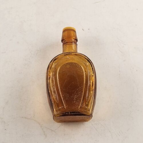 3 Horseshoe Bottle Salt Pepper Blue Amber Miniature 3.25" Glass Bitters