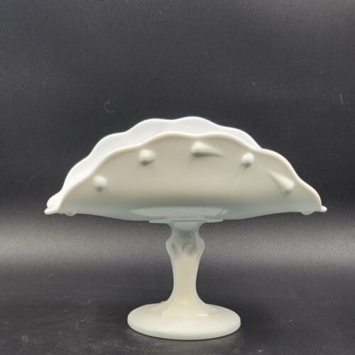 Indiana Teardrop Pattern White Milk Glass Vintage Footed Banana Fruit Bowl 11"L
