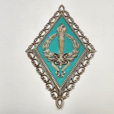 Set 4 Homco Diamond Cameo Wall Plaques Gold & Turquoise Decor Rare Mid Century