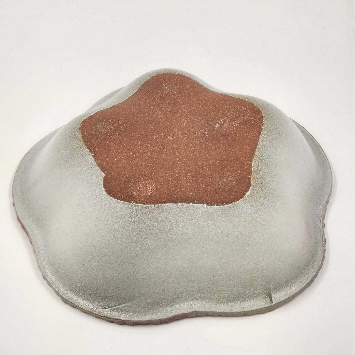 Handmade Studio Art Red Clay Serving Bowl Pink to White Glaze 9" x 2.5" Signed