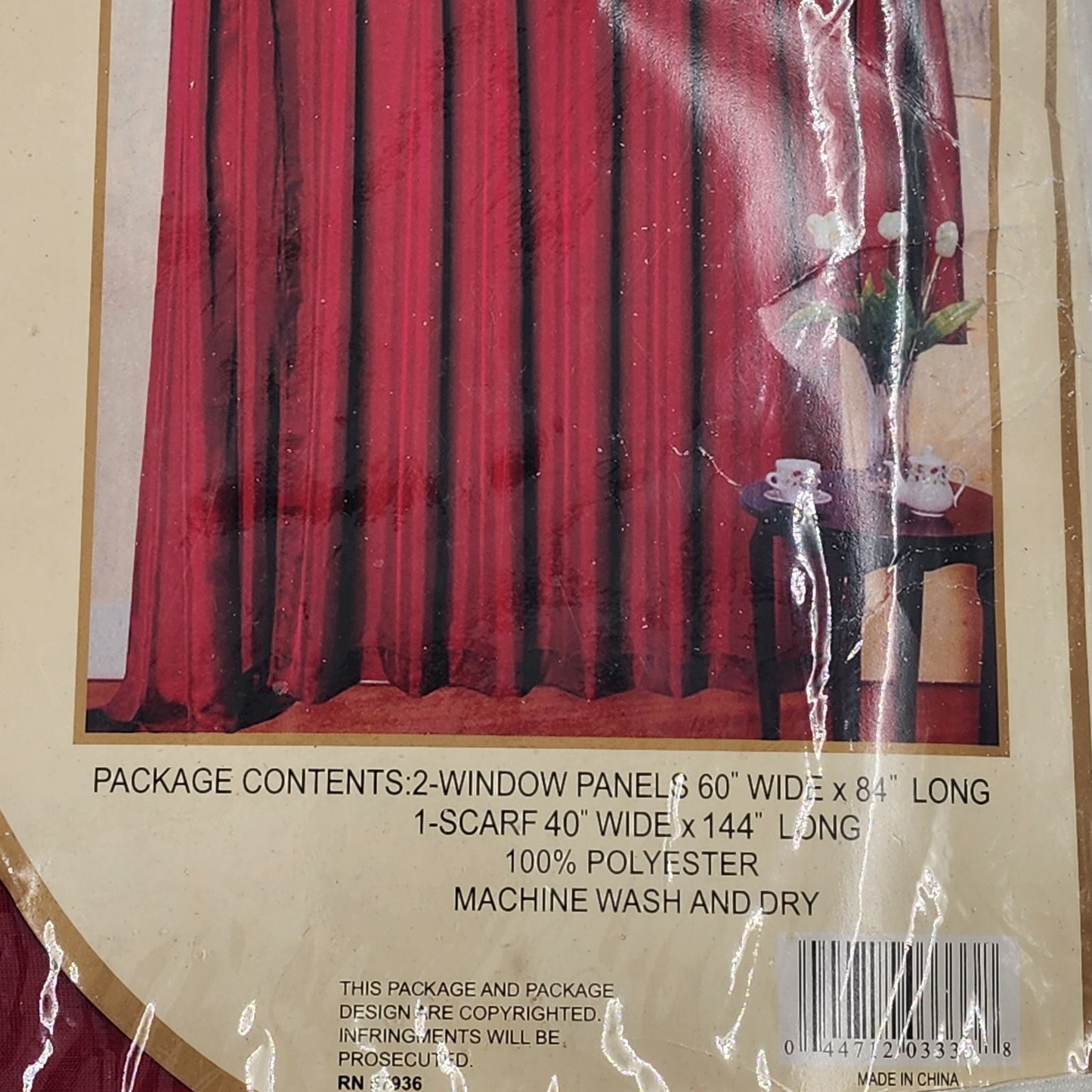 Interior Designs Paige 3 Pc Voile Window Panel & Scarf Set Dark Red 60”x84” NEW