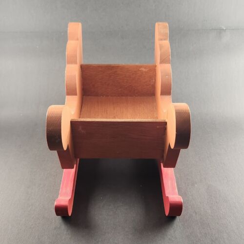 Christmas Decorative Wooden Sleigh Light Brown with Red Runners 13.5" x 7" x 8"h