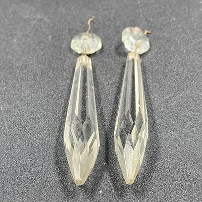 2 Icicle Spear Crystal Faceted Glass Prisms 3.4" w Octagon Accent Wire Connector