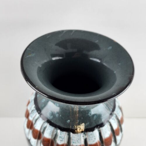 Lava Glaze Italian Flared Vase Gray Patterned Signed MCM Vintage 9" High