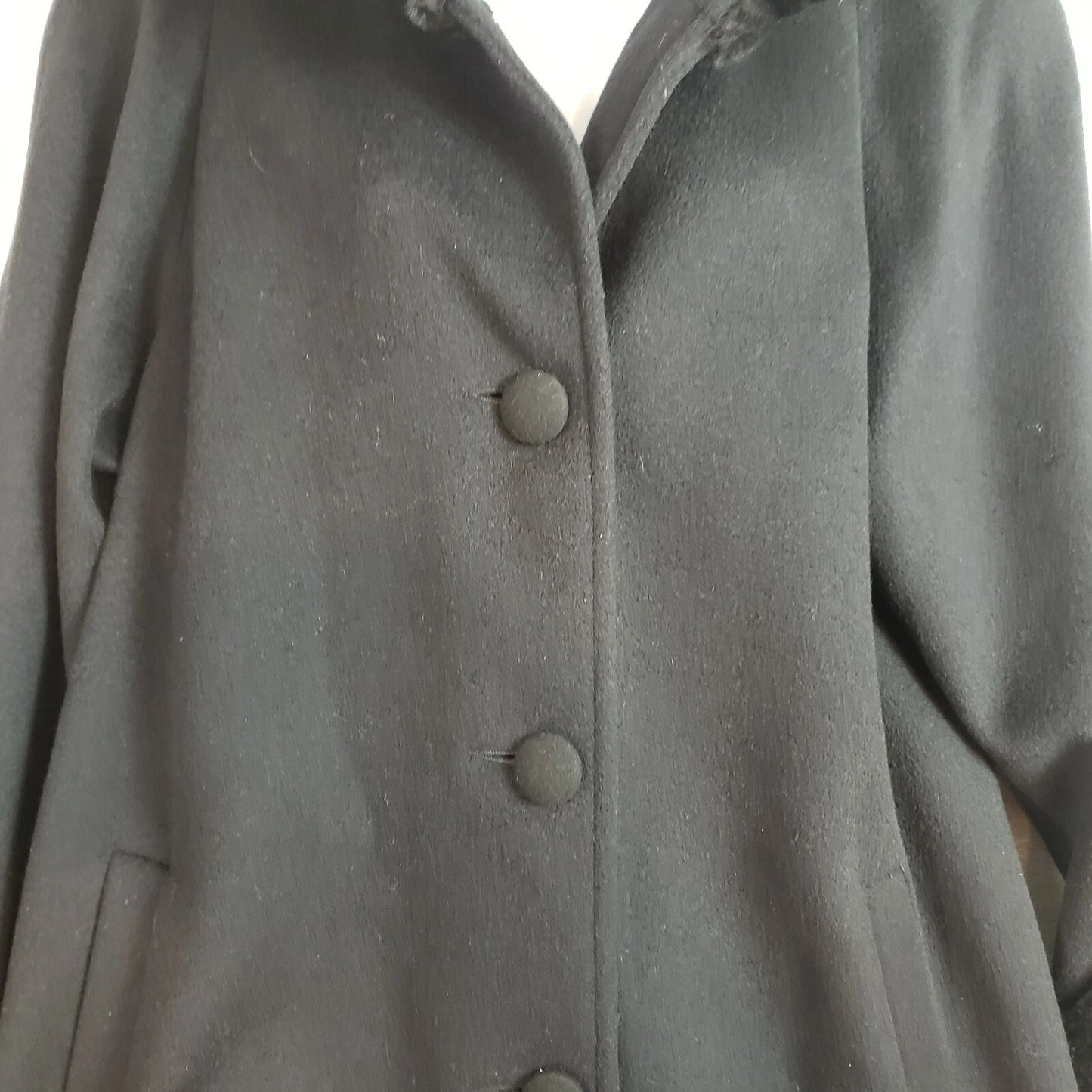 Albert Nipon Black Wool Maxi Coat Faux Fur Collar Cuffs Size 10 Vintage Elegant