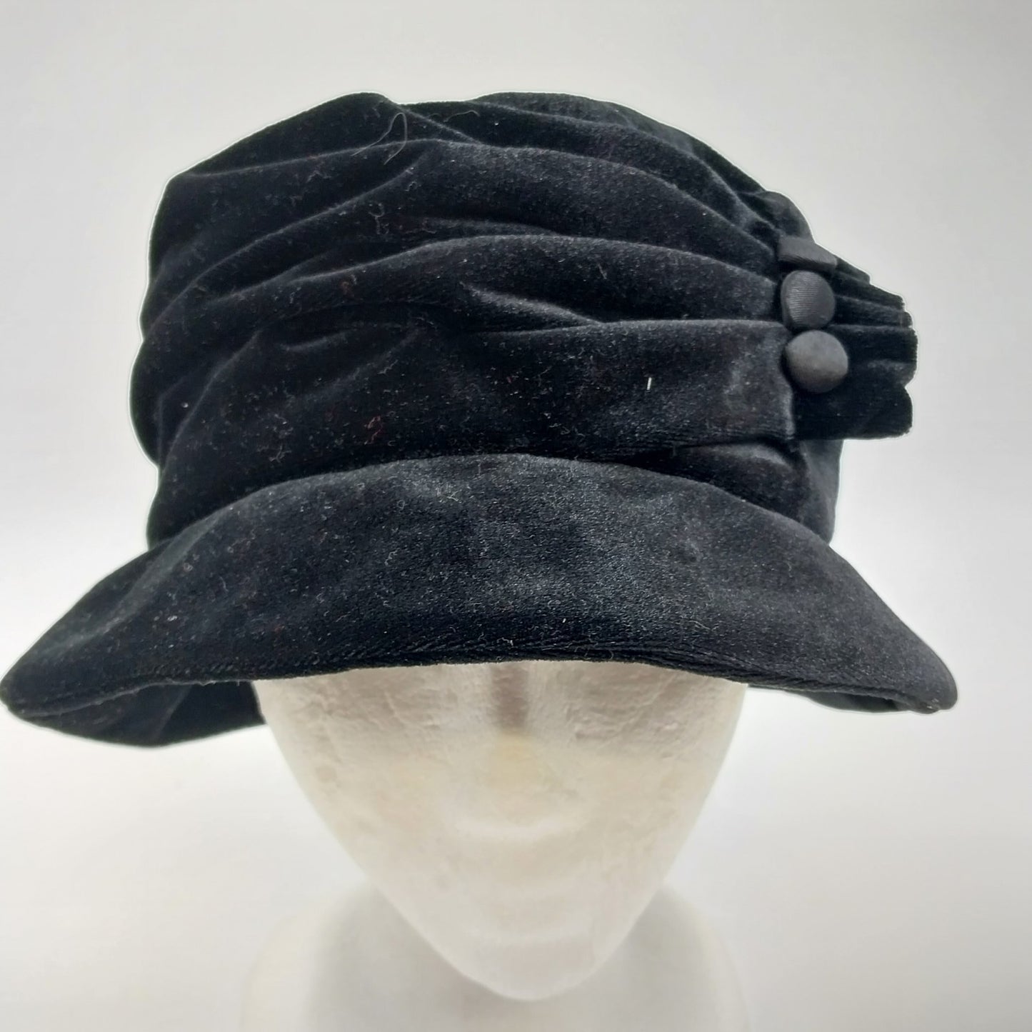 Betmar Black Cloche Velvet Hat Bucket Ruched with Button 100% Polyester New York