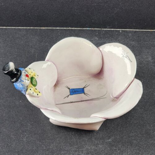 Clown Flower Shaped Bowl Signed Hand Painted Zampiva Rare Italian Art Pottery