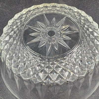 Arcoroc France Salad Serving Bowl Diamond Cut Crystal Clear Glass 5" Vintage