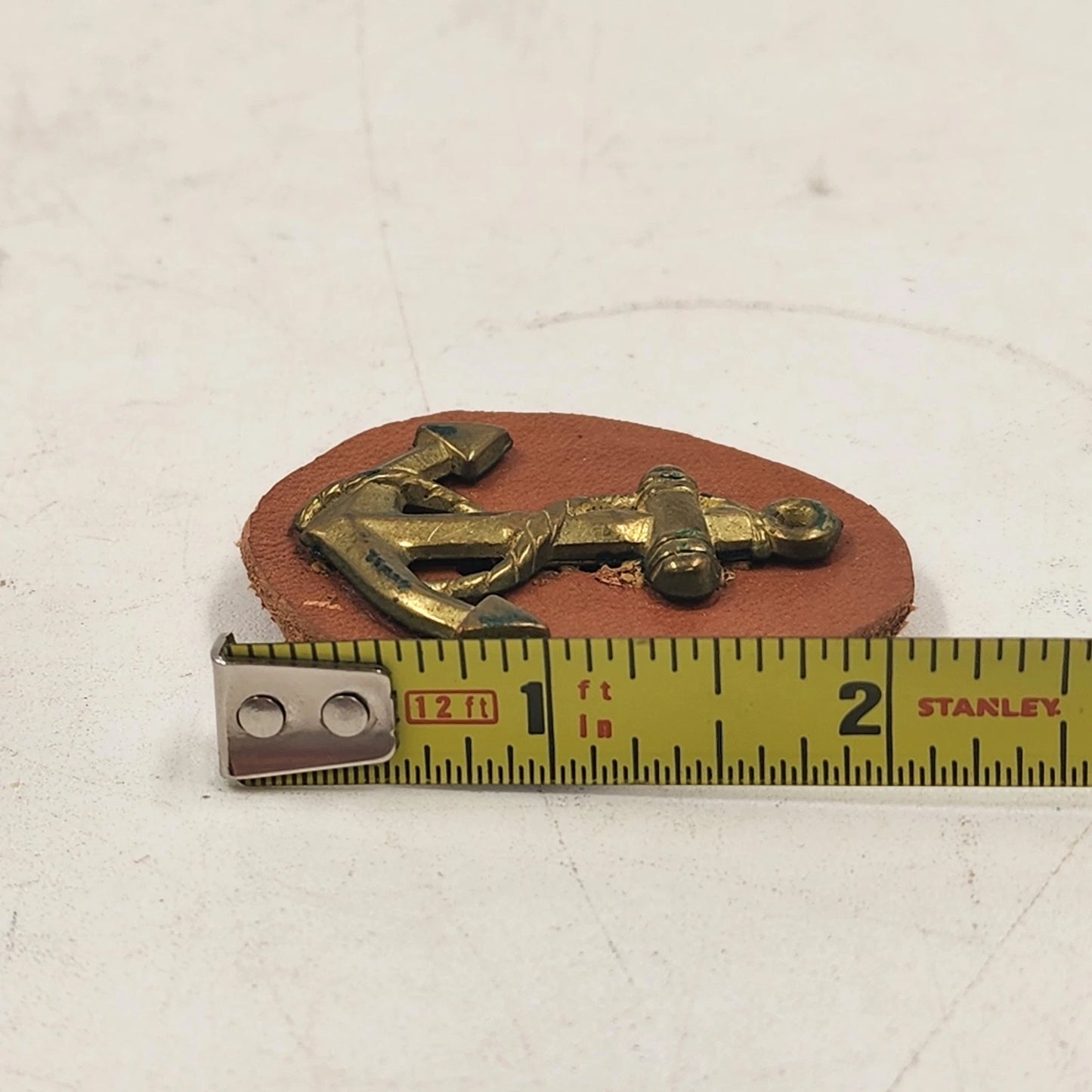 2 Handmade Brass Leather Pins Art Craft Scout Project Seahorse & Anchor 2" Vtg