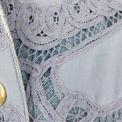 Together! Denim Batwing Jacket Missy S Gold Buttons Lace Trim 1980s Vintage