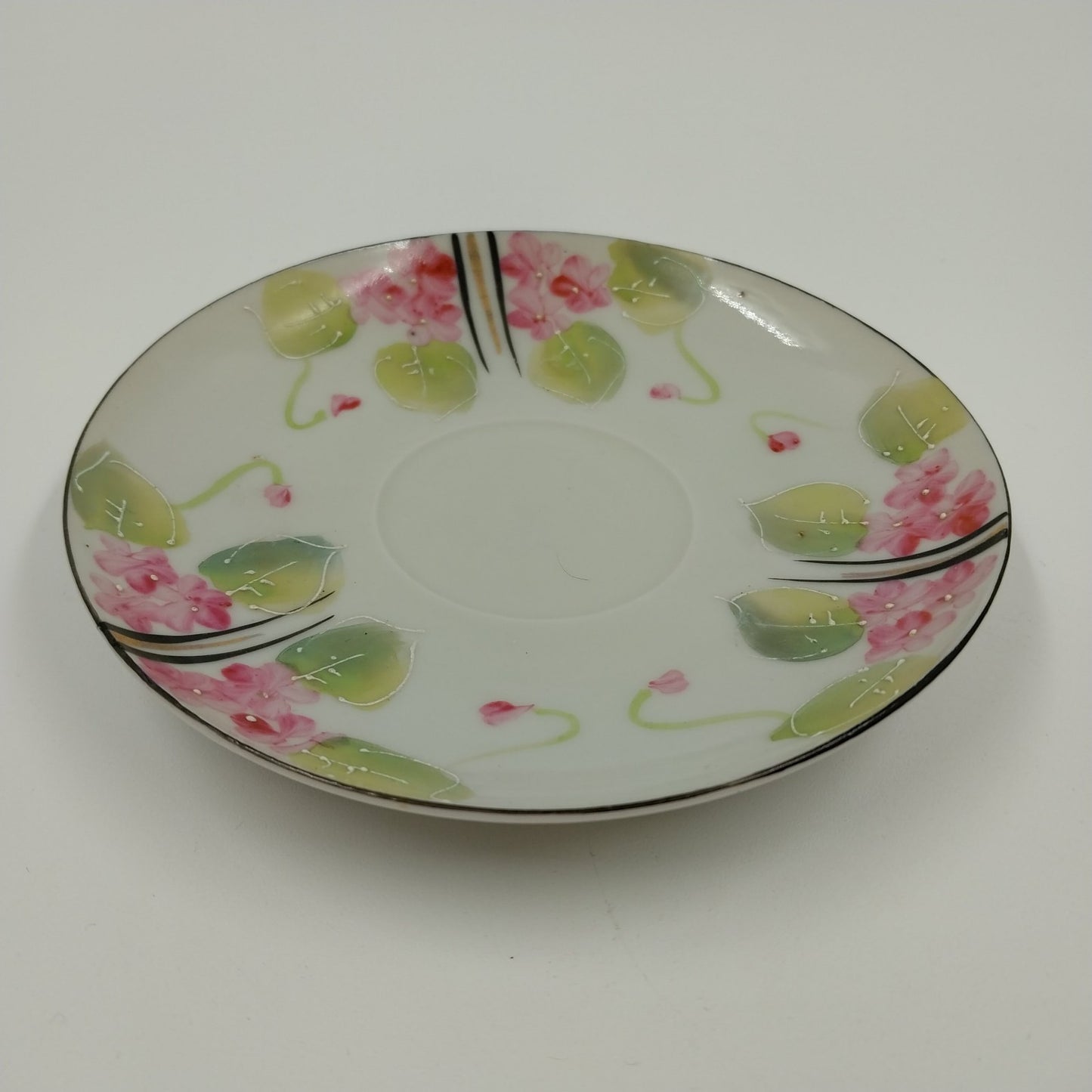 Japanese Moriage Porcelain Hand Painted Saucer Floral Pink Green Purple 6"