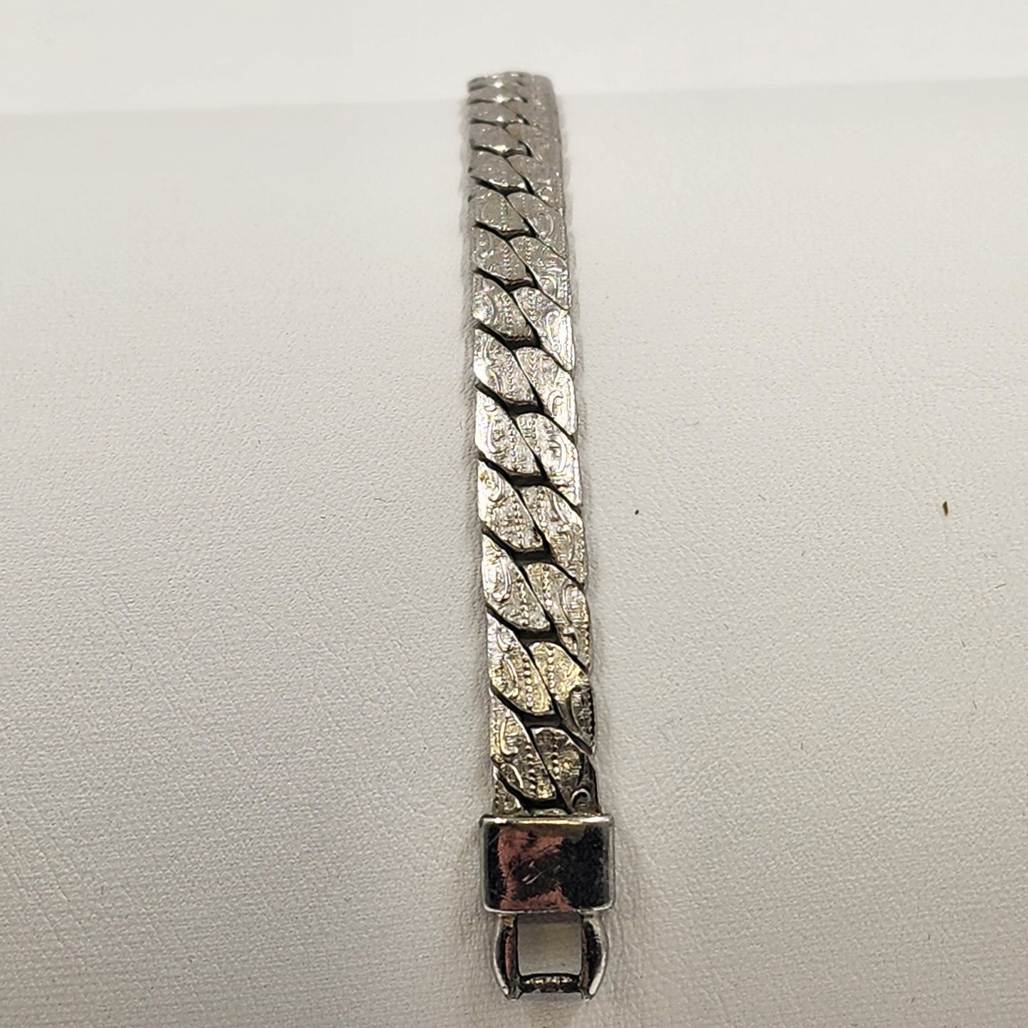 Silver Tone Miami Cuban Chain Link Flat Byzantine Bracelet for Men 7"