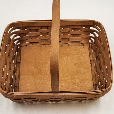 Longaberger Wooden Square Splint Basket with Bale Fixed Handle Solid Floor 10.5"
