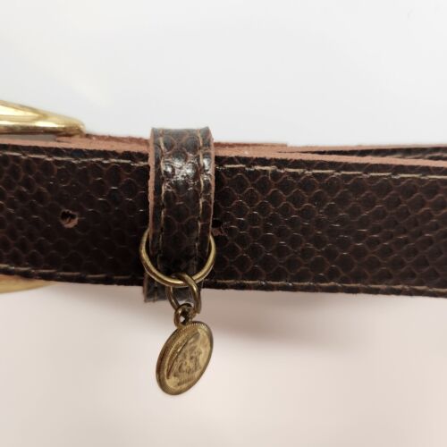 Woman's Size 03 Brown Belt With Snakeskin Pattern And a Gold Plated Buckle 35"