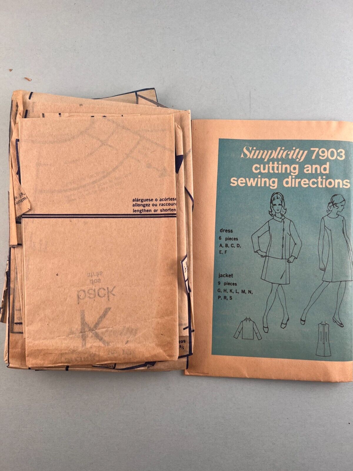 Simplicity 7903 Vintage Sewing Pattern 1968 Misses ½Sz Dress and Jacket Designer