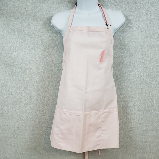 Breast Cancer Awareness Pink Ribbon Pink Bib Apron 3 Pocket 28"W x 24"L Adj Neck