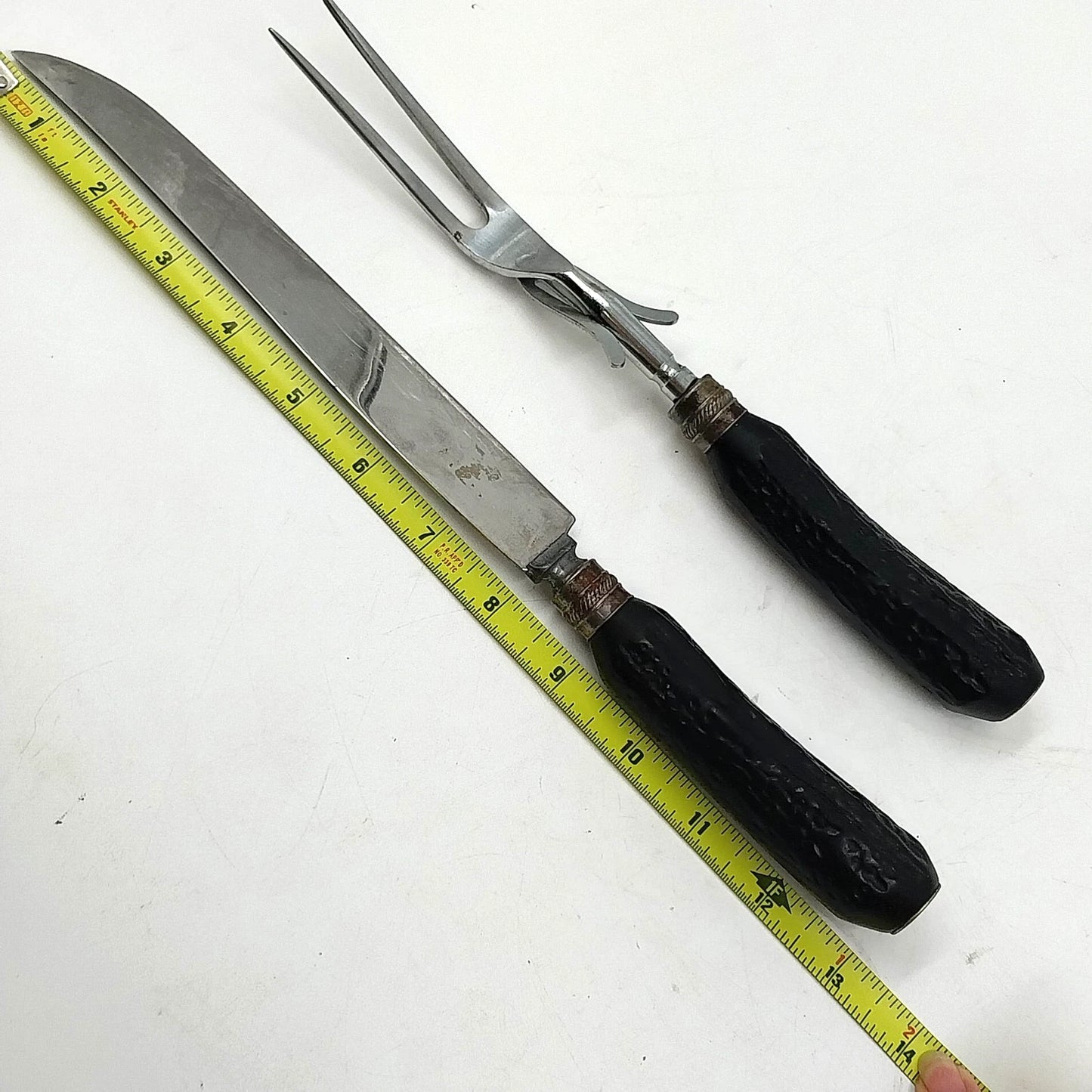 Molly Pitcher Cutlery 2 Pc Carving Set Knife & Fork Bakelite Handles 13"