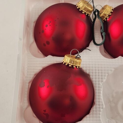 Christmas Ornament Glass Krebs Red jewel tone 5 Pk Vintage Boxed Gold Crown 2.5"