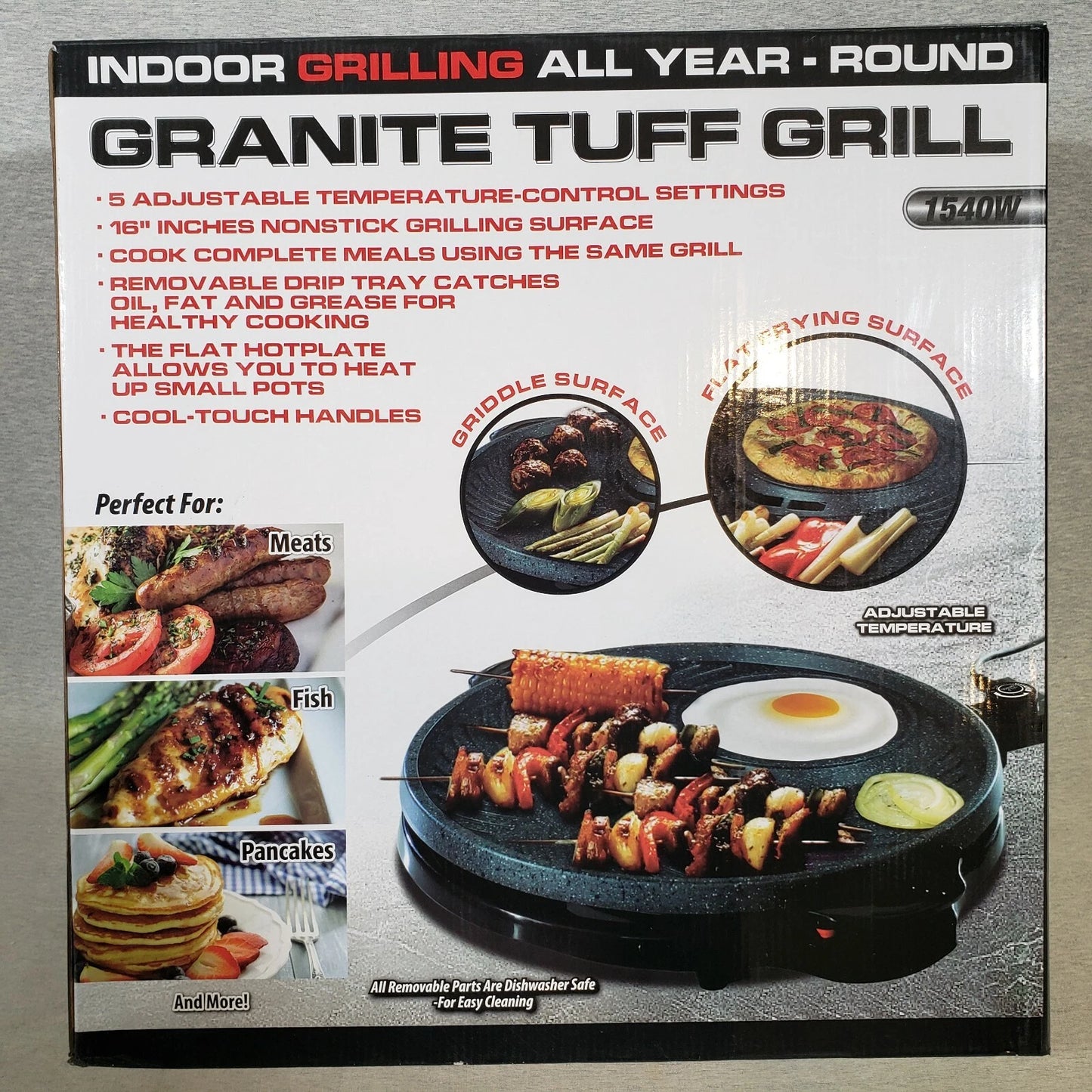 Granite Tuff 16" Indoor Electric Grill Nonstick Plate Adjustable Temp Dishwasher