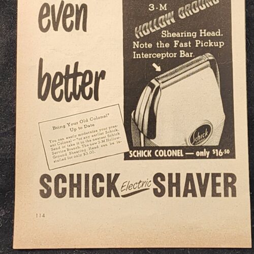 Schick Electric Shaver Closer Cleaner Faster Shaves 1948 Vintage Print Ad