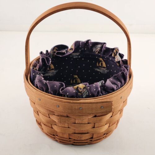 Longaberger 1991 Discovery Basket with Sailboat Fabric Liner and Fixed Handle
